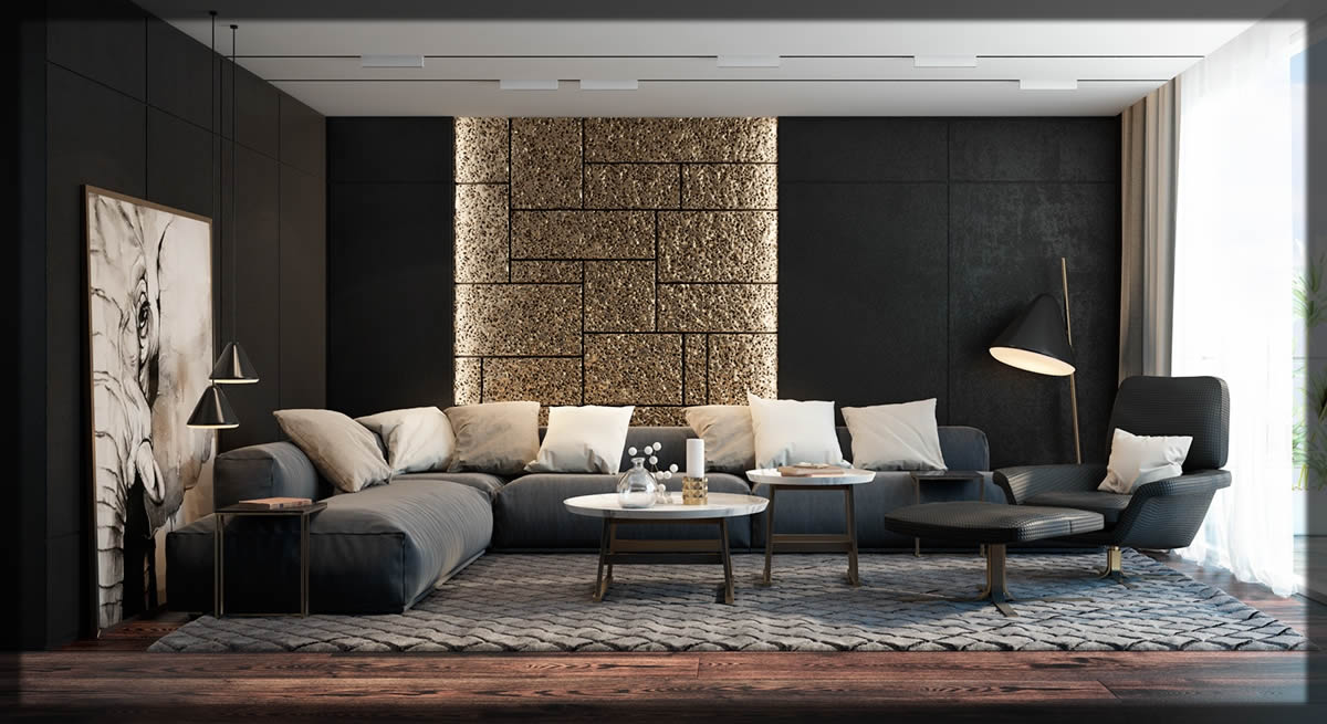 living room design and decor in black