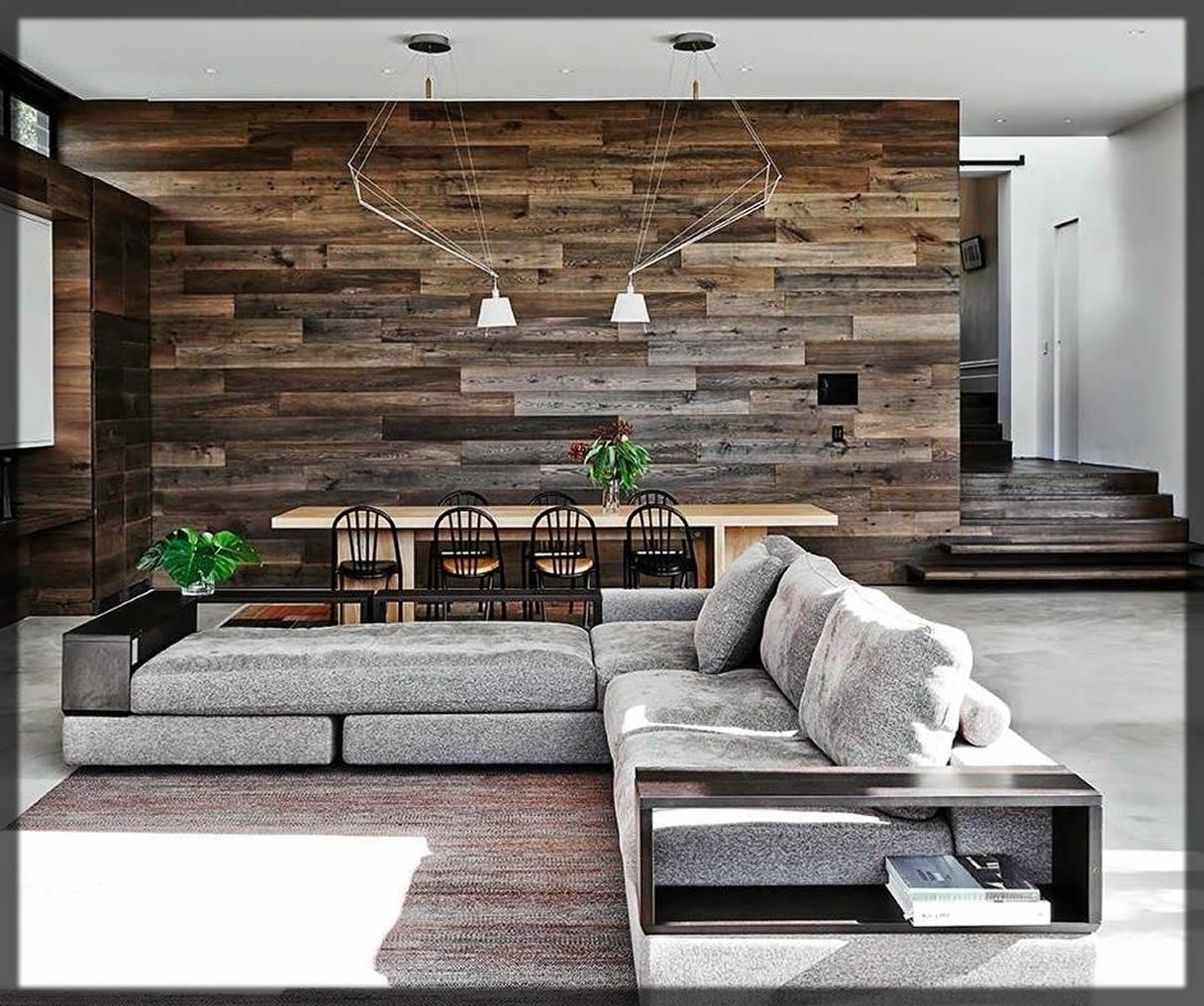 design with wooden wall