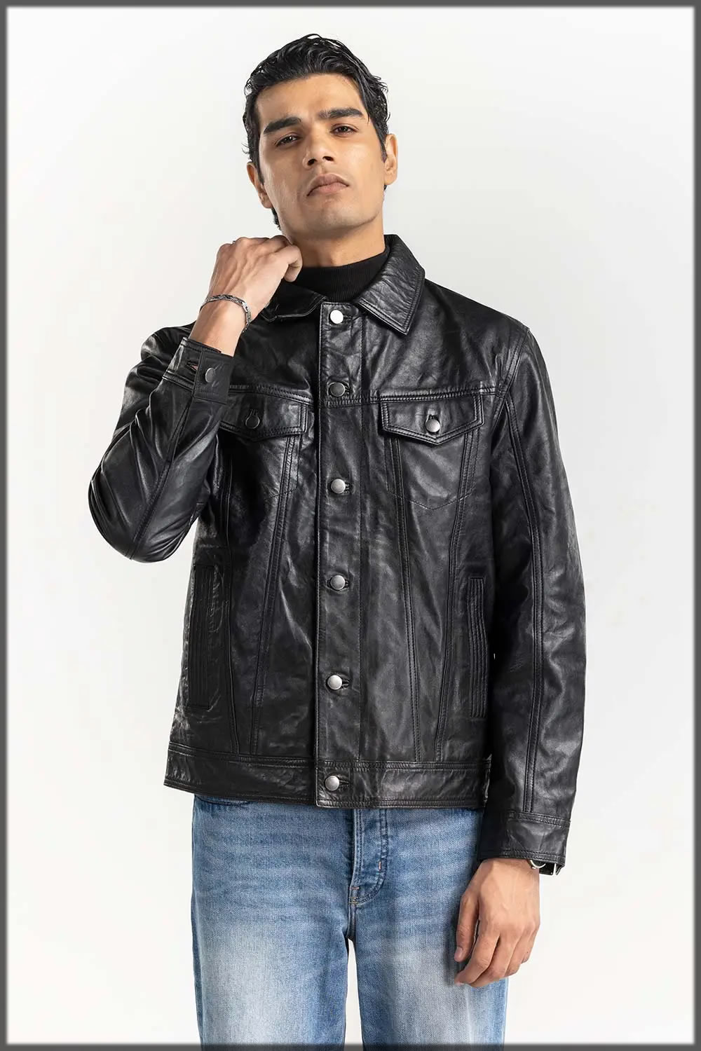 .black leather jacket