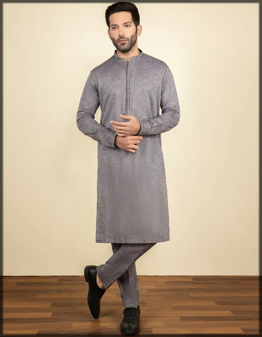 grey blended kurta pajama
