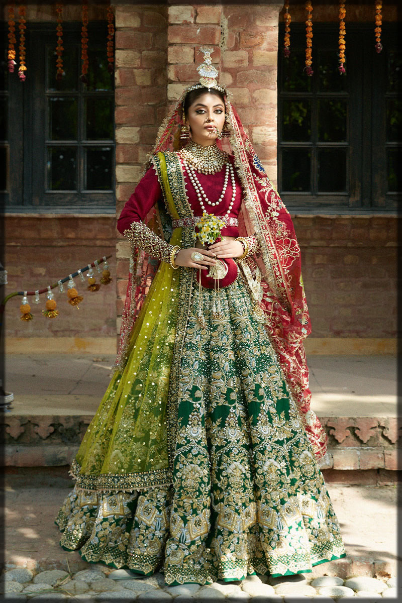 maroon and green mehndi outfit