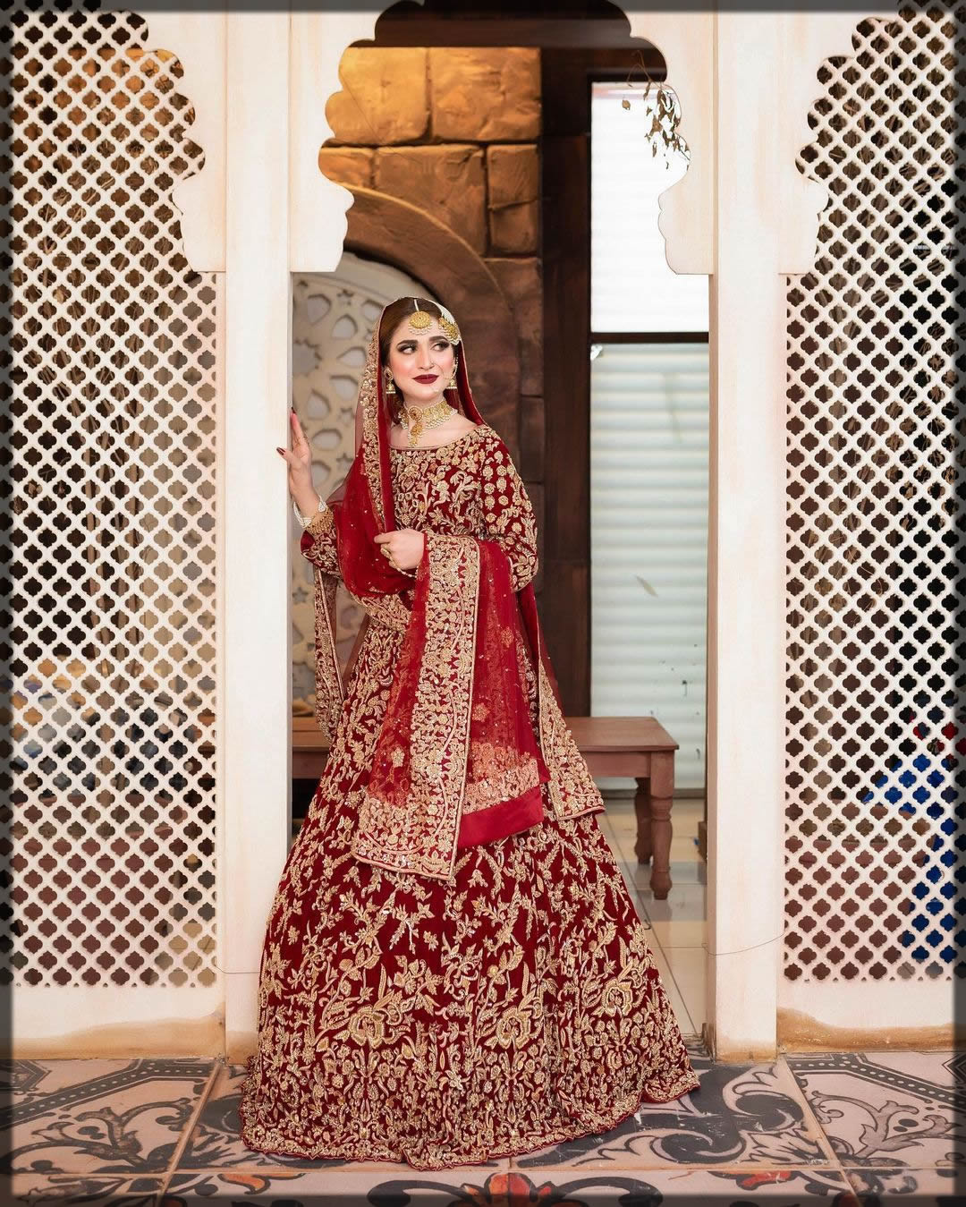 blood red bridal lehenga