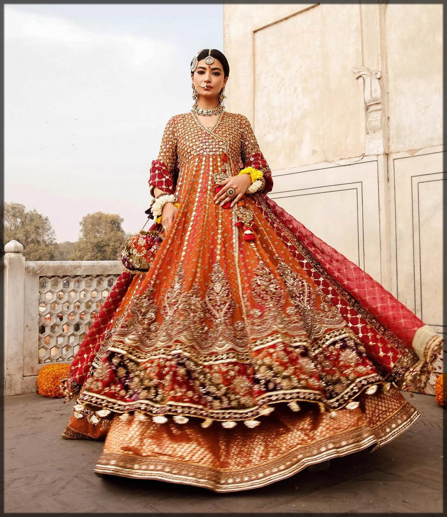 Bridal orange mehndi dress
